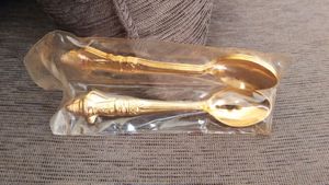 New Seal Pack 6 Pieces Gold Plated Spoons