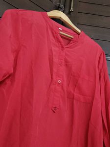 Women Red Buttons Roll-up Sleeve Casual Shirt