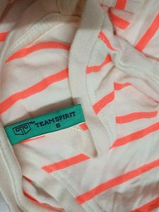 Whit And Neon Pink Stripes Casual Top With Cute Tie-up Laces. Cute Drop Shoulder Style