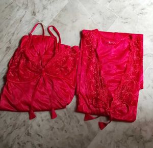Brand New Bridal Red 2 Piece Long Nighty Set