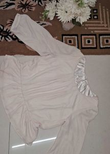 Peach Clinched Waist Top With balloon Sleeves