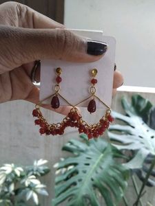 Red Beaded Dangle Earrings