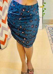 Mini Skirt - Ruched Leopard Green Print, S: 30