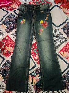 Floral Embroidered Jeans Y2K fashion