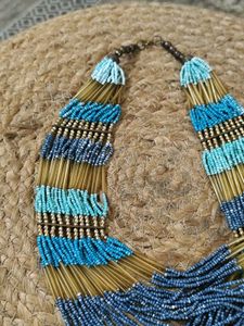 Beaded Turquoise And Gold Necklace