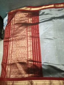 Elegant Grey color Dharmavaram Saree with RedBorde