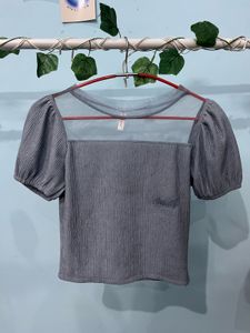 Cute Blue Puff Sleeve Top