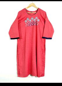Coral Pink Embroidery Kurti