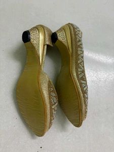 Gold Embellished Peep-Toe Heels