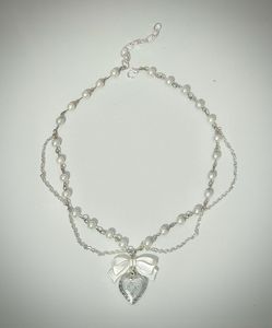 Pearl & Heart Bow Necklace