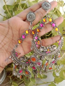 Oxidised Earrings Pink And Orange