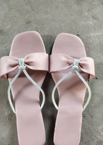Peach Shiny Straps Flats For Women