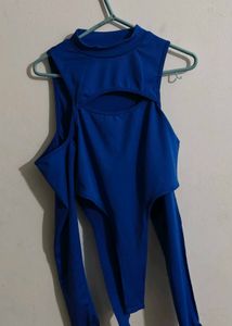 Blue Cutout Bodysuit Top