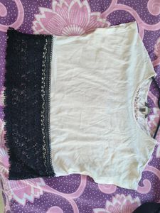 White Crop Top With Black Lace