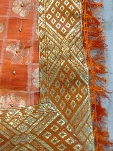 Organe Colour Saareee.                                     Fully Laced Saaree Blouse Attach Within.                            No coins/No Swap