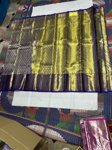 Blue &amp; Gold Pure Kanchipuram Silk Saree