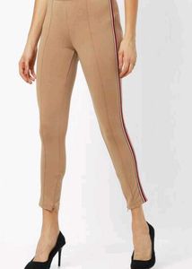 Side Striped Casual Leggings with zip at bottom