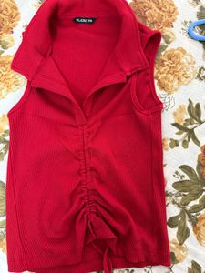 Red Ribbed Tank Top