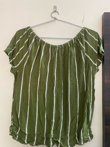 Striped Green Off-Shoulder Top
