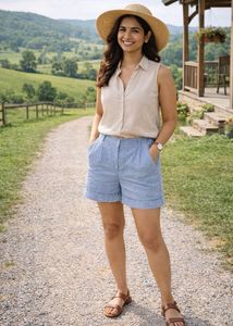 💙✨M&amp;S Azure Bloom Linen Shorts—Effortless Chic💙✨