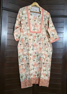Women Peach Cotton Printed Kurta Set