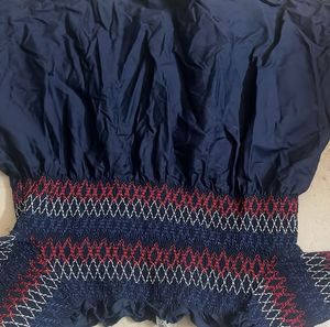 Off shoulder navy Embroidered Smocked Top