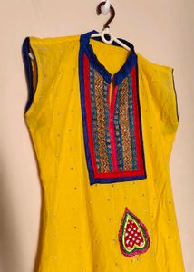 Yellow Embroidered Indian Kurta