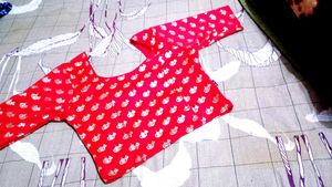 Red Blouse with Gold Print