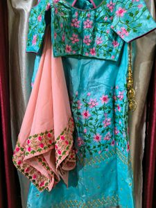 Aqua Embroidered Lhehnga Choli with Dupatta