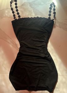 Black Floral Strap Mini Dress