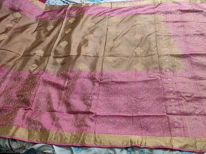 Unused Chickoo And Pink Silk Saree