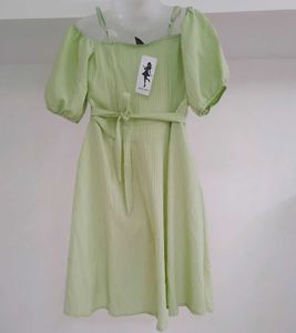 Lime Green Button-Front Short Frock