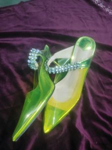 yellow Heels with Rhinestones
