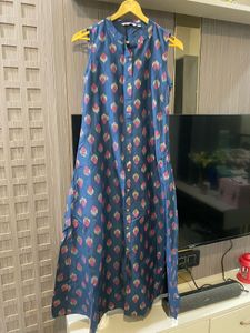 Blue Printed Sleeveless Dress