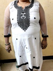 White Kurti with Black Embroidery Whit Pajama