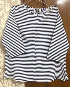 3/4th Sleeves White & Blue Strip Top For Women