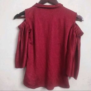 Designer Maroon Cold Shoulder Top