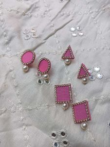 Pink &amp; Pearl Geometric Earring Set