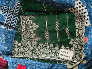 Georgette saree with seroski stone and silver work