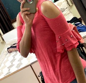 Stylish Rose Pink Cold Shoulder Top