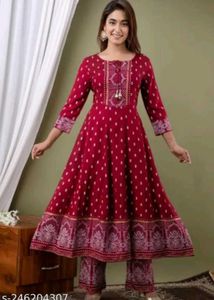 woman&#39;s Rayon printed anarkali kurti with pant and