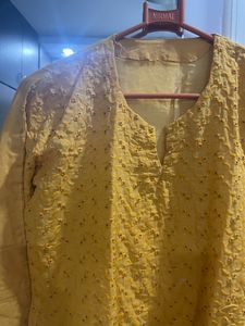 Yellow hand Knitted Moti kurti