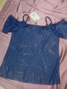 Royal Blue Metallic Cold Shoulder Strappy Top