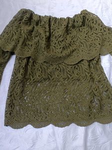 Olive Green Lace Off-Shoulder Top