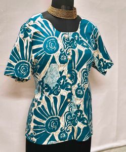 Blue Floral Beach Print Formal Top