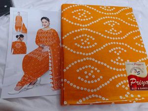 Orange Bandhani Dress Material