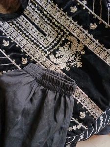 Elegant Black Velvet Kurta Set