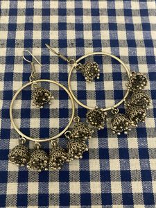 Silver Jhumka Hoop Earrings