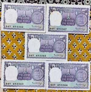Rare “1977” Rs-1- five Notes in Good condition.