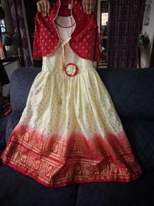 Girls Cream &amp; Red Dress with Jacket